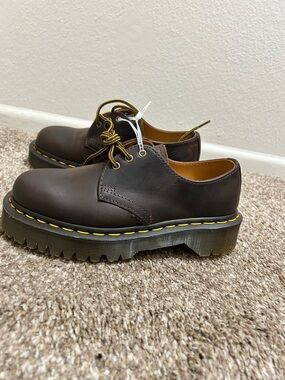 Dr. Martens Brown Leather 3-Eye Derby with Yellow Stitching